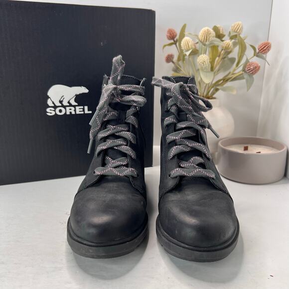 Sorel Evie II NW Lace Suede Bootie Waterproof Wedge Black Sea Salt Women's 9 - Picture 2 of 10
